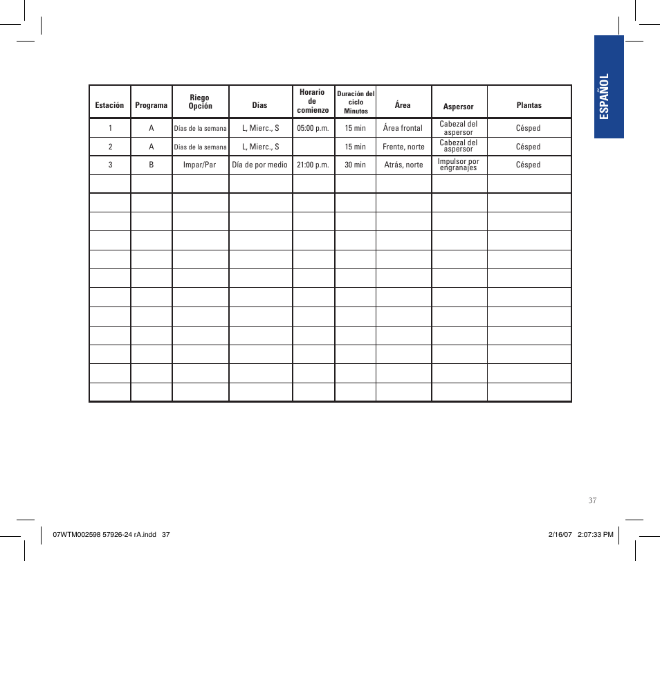 Esp añol | Orbit Manufacturing Fluid 57926 User Manual | Page 38 / 40