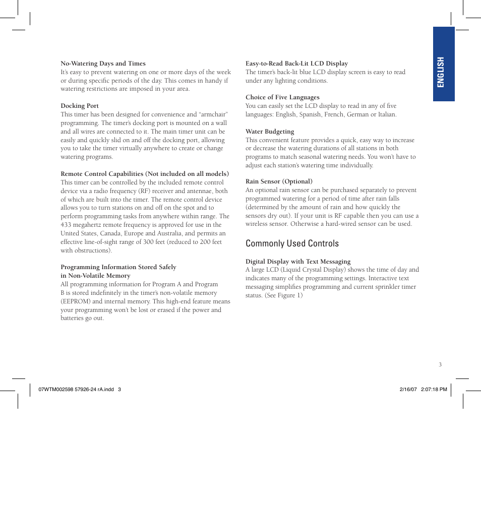 Commonly used controls | Orbit Manufacturing Fluid 57926 User Manual | Page 4 / 40