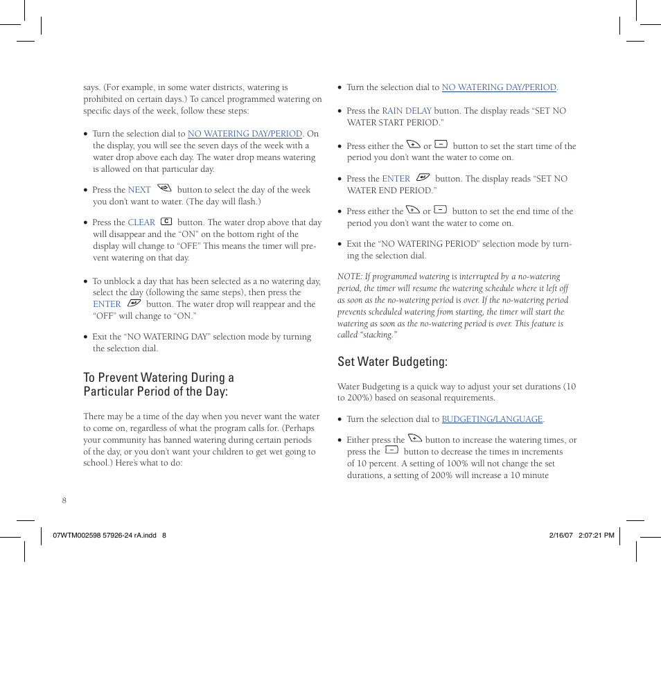 Set water budgeting | Orbit Manufacturing Fluid 57926 User Manual | Page 9 / 40