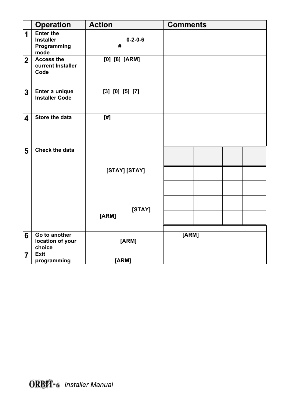 Operation action comments 1, Installer manual 13 | Orbit Manufacturing Rokonet ORBIT-6 RP-206 User Manual | Page 13 / 37