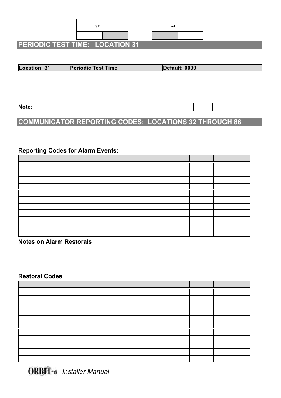 Installer manual 27, Periodic test time: location 31, Periodic test time | Orbit Manufacturing Rokonet ORBIT-6 RP-206 User Manual | Page 27 / 37