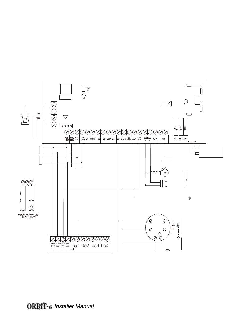 Orbit-6 wiring diagram figure 1b, Installer manual 33, Uo1 uo2 uo3 uo4 | Orbit Manufacturing Rokonet ORBIT-6 RP-206 User Manual | Page 33 / 37