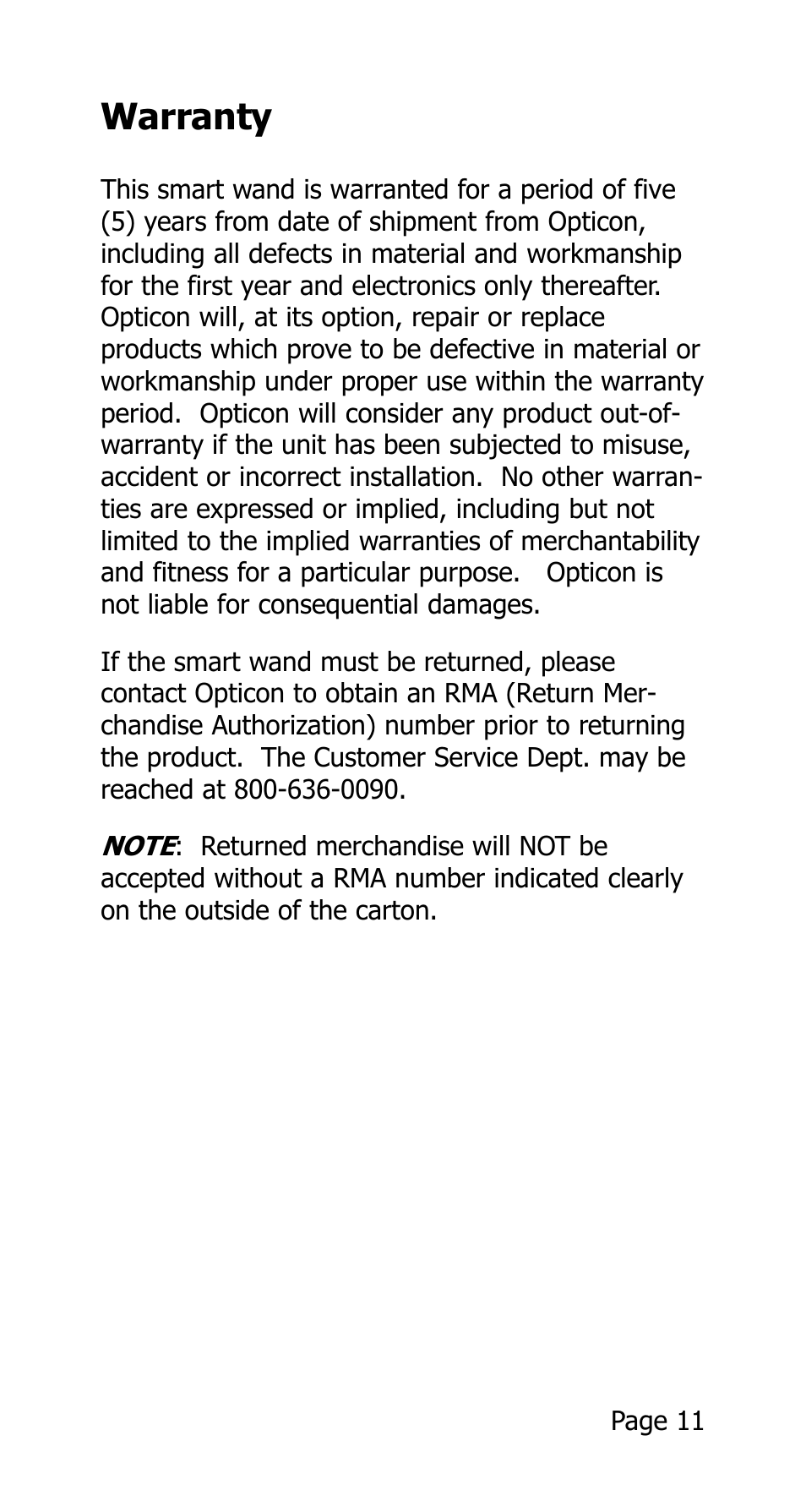 Warranty | Opticon 25-WEDGE-04 User Manual | Page 15 / 47