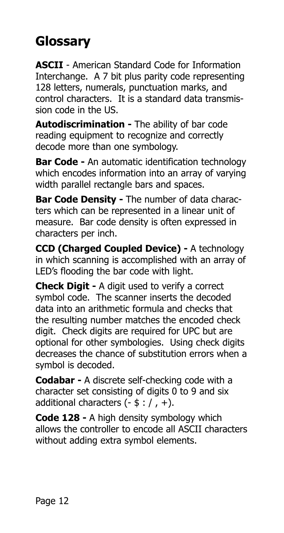 Glossary | Opticon 25-WEDGE-04 User Manual | Page 16 / 47