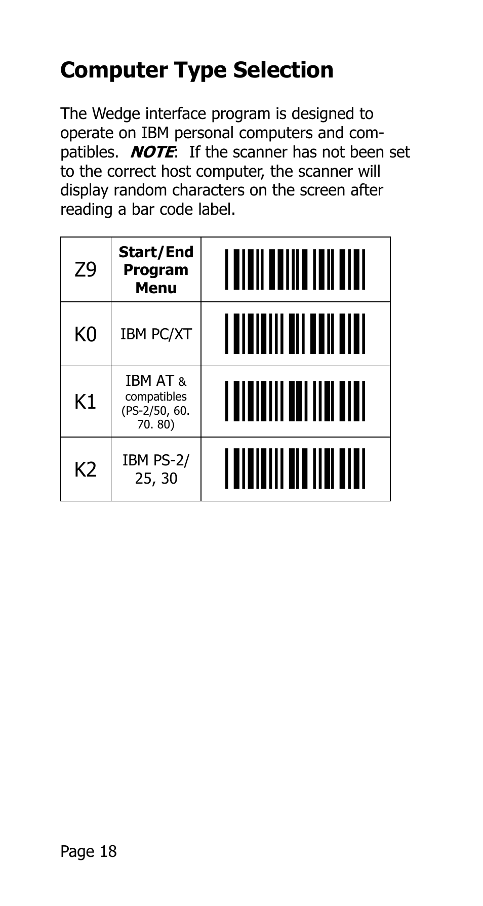 Computer type selection | Opticon 25-WEDGE-04 User Manual | Page 22 / 47