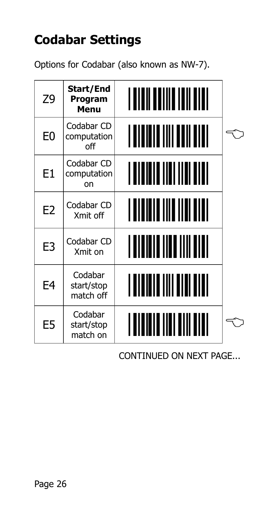 E0, b, E5, b | Opticon 25-WEDGE-04 User Manual | Page 30 / 47