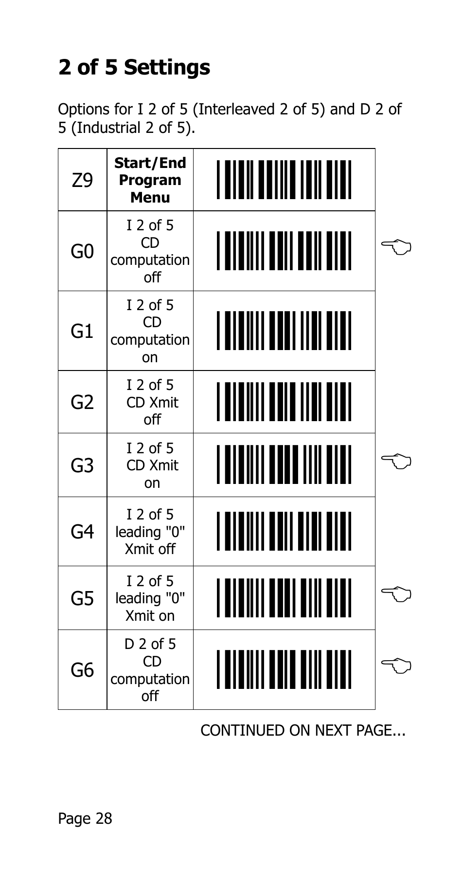 G0, b, G3, b, G5, b | G6, b | Opticon 25-WEDGE-04 User Manual | Page 32 / 47