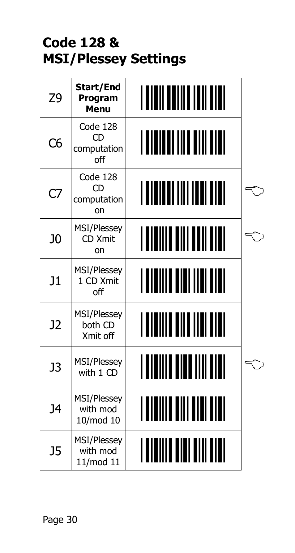C7, b, J0, b, J3, b | Opticon 25-WEDGE-04 User Manual | Page 34 / 47
