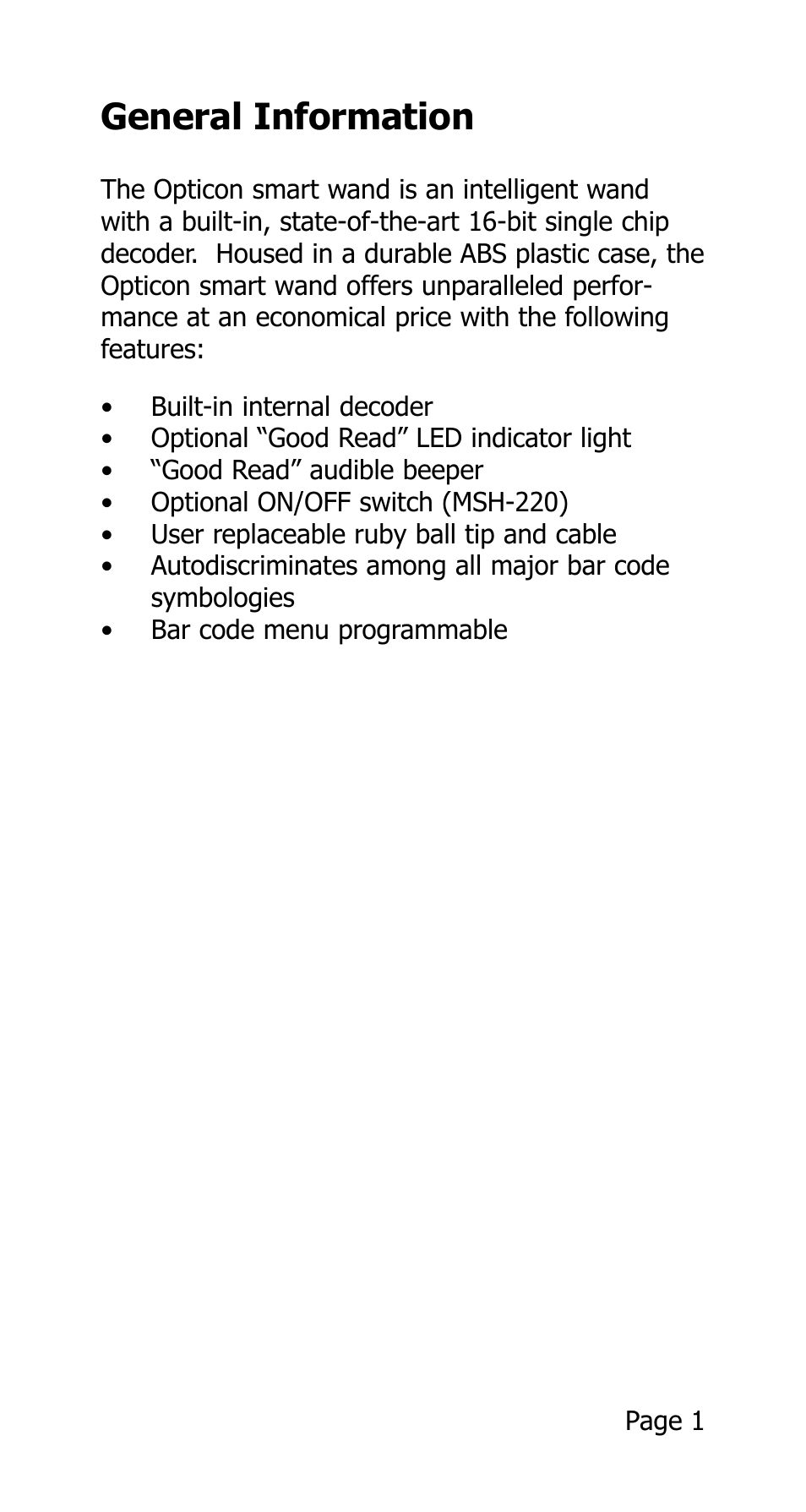General information | Opticon 25-WEDGE-04 User Manual | Page 5 / 47