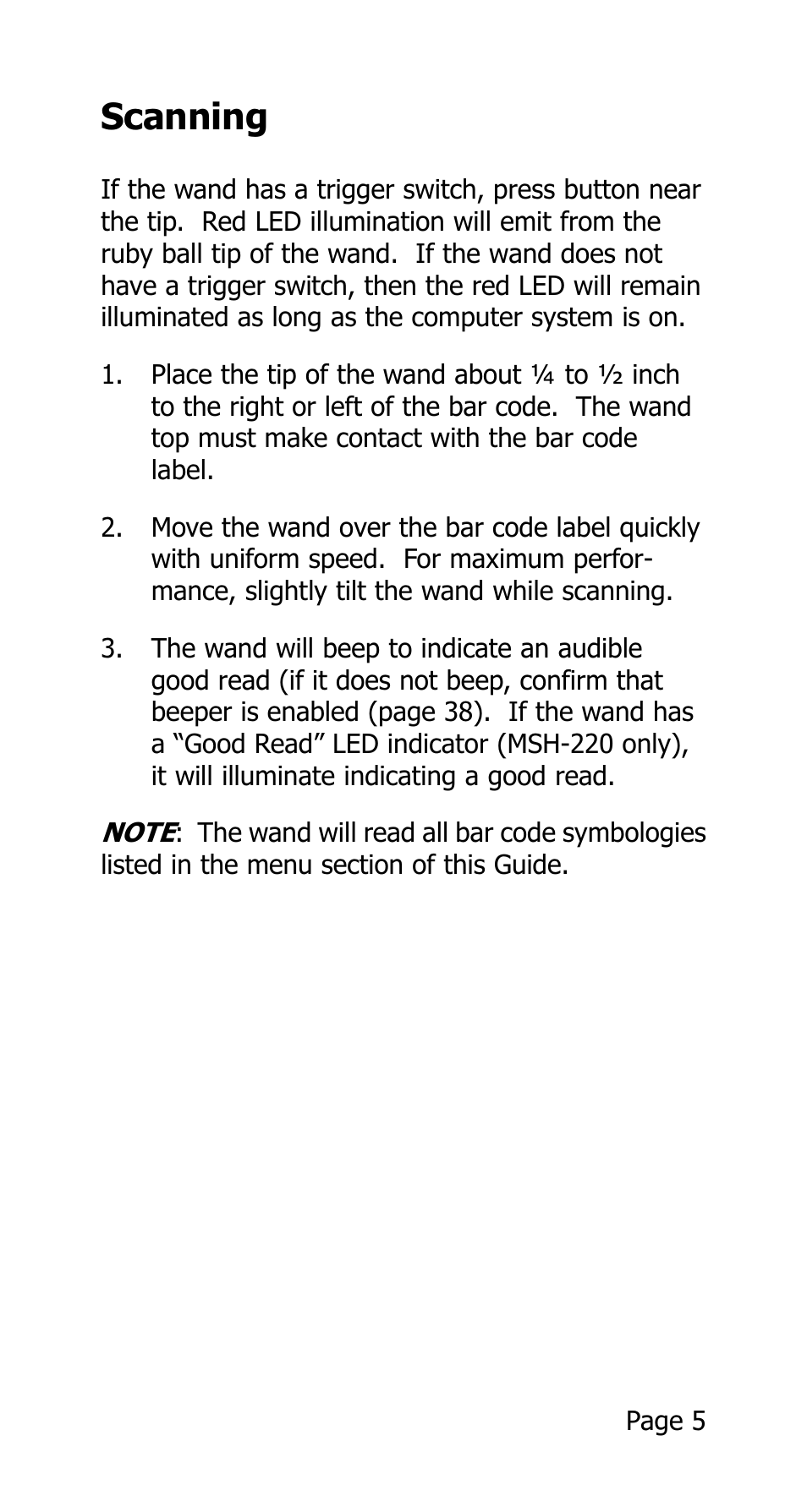 Scanning | Opticon 25-WEDGE-04 User Manual | Page 9 / 47