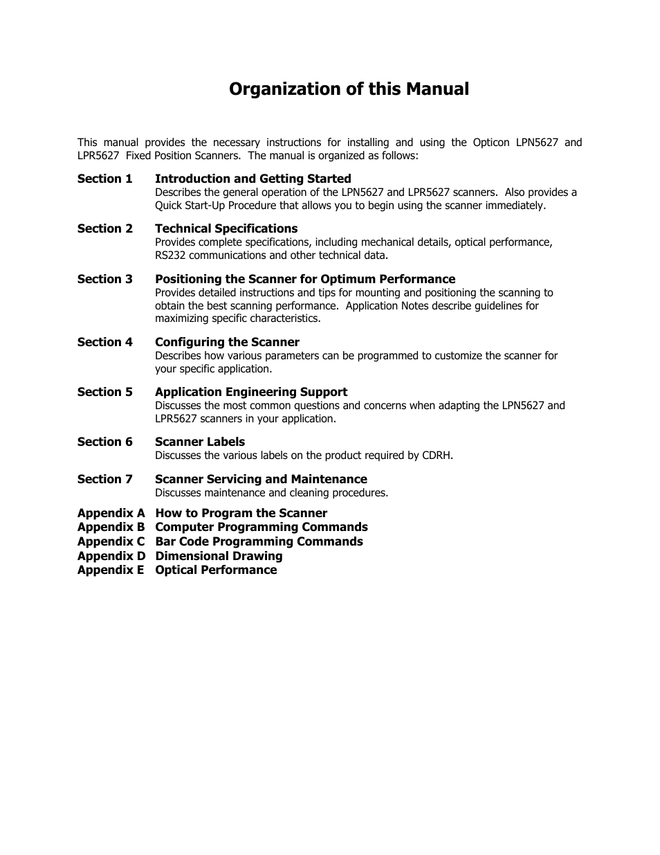 Organization of this manual | Opticon LPR5627 User Manual | Page 4 / 67