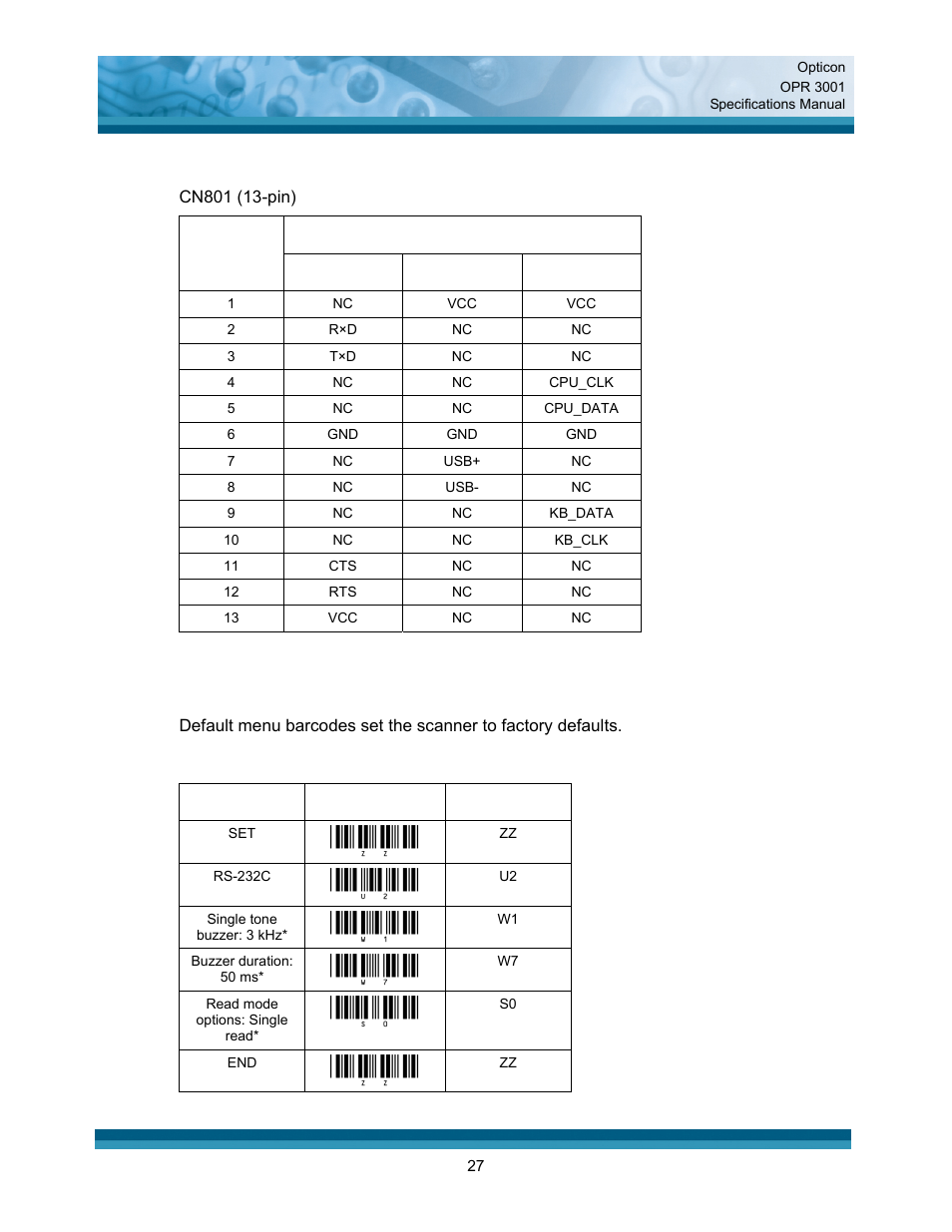 Readable barcodes | Opticon OPR 3001 User Manual | Page 27 / 40