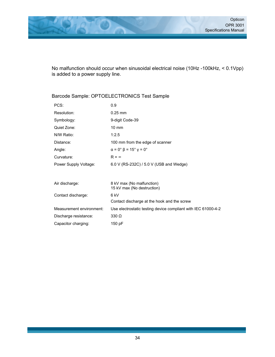 Durability | Opticon OPR 3001 User Manual | Page 34 / 40