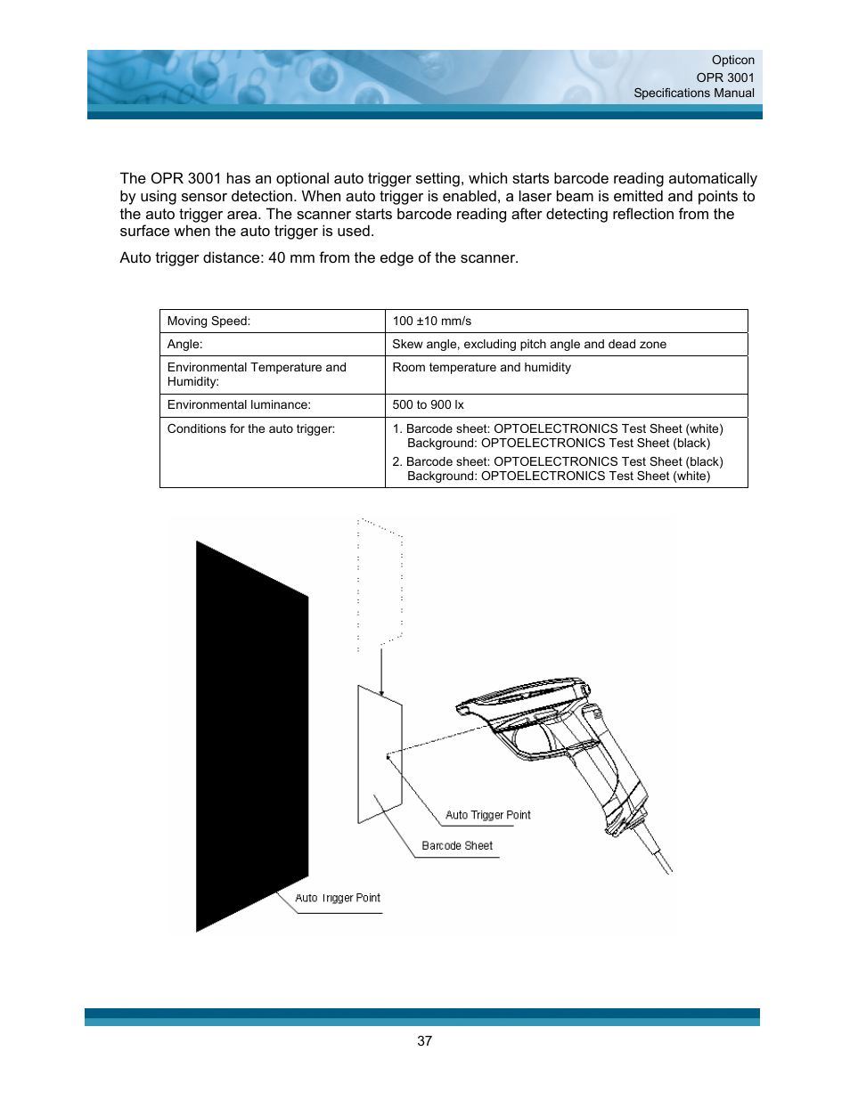 Auto trigger (option) | Opticon OPR 3001 User Manual | Page 37 / 40