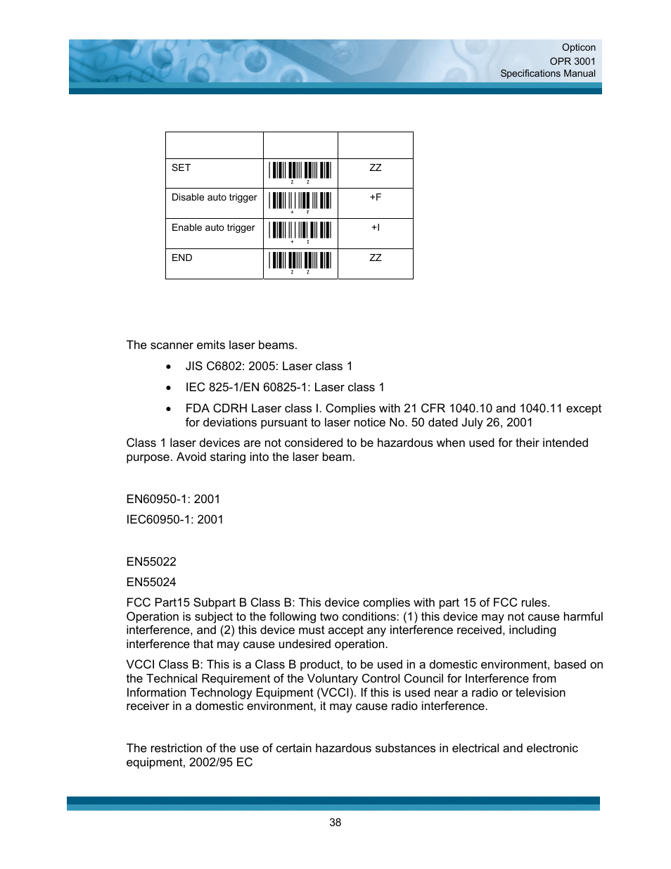 Regulatory compliance | Opticon OPR 3001 User Manual | Page 38 / 40