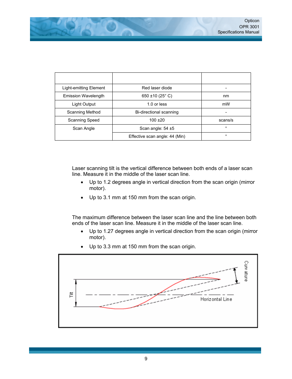 Optical specifications | Opticon OPR 3001 User Manual | Page 9 / 40