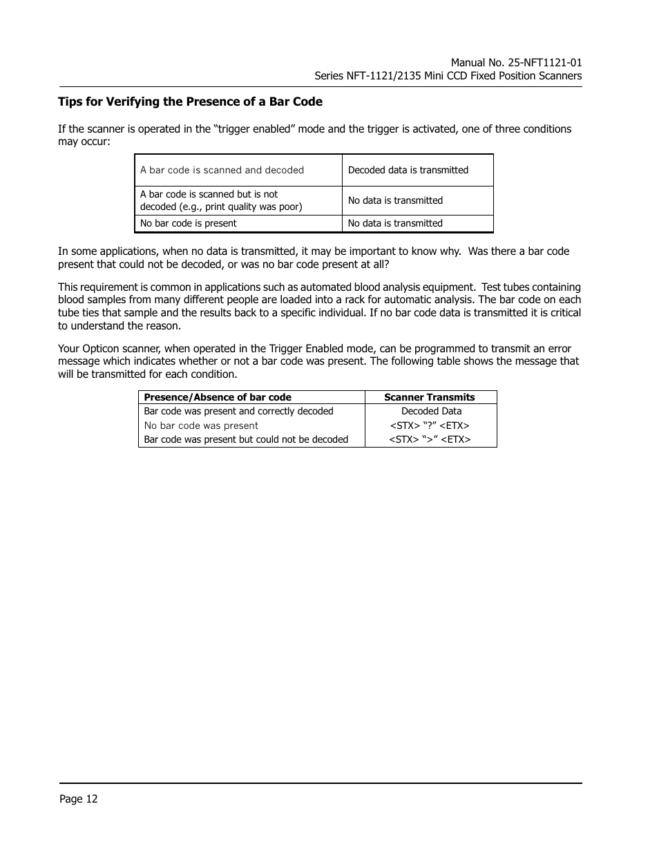 Opticon NFT 1125 User Manual | Page 18 / 61