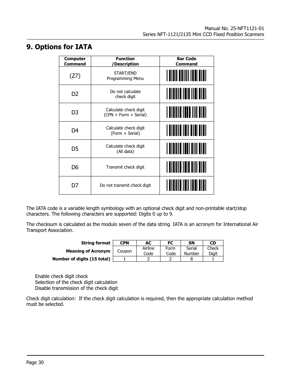 Options for iata | Opticon NFT 1125 User Manual | Page 36 / 61