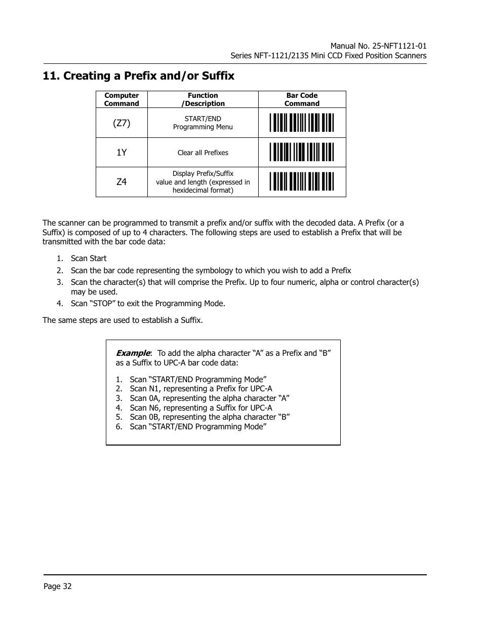 Creating a prefix and/or suffix | Opticon NFT 1125 User Manual | Page 38 / 61