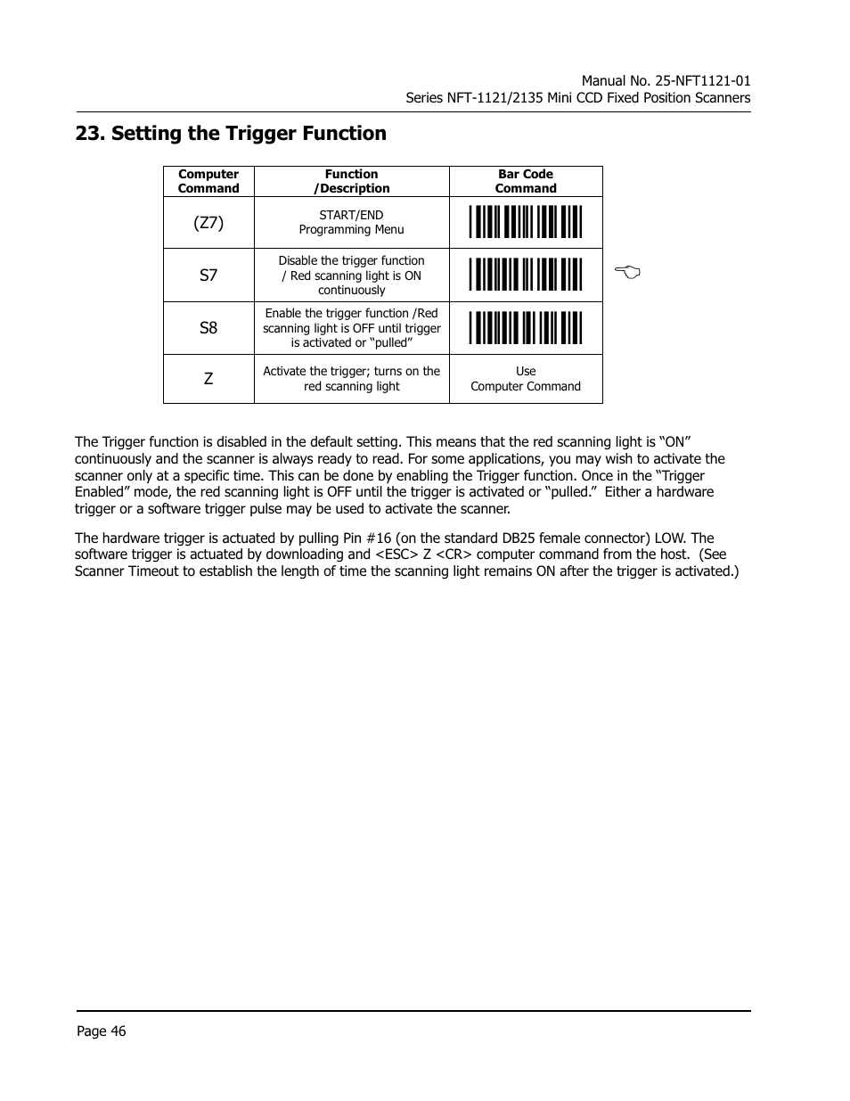 S7, b, Setting the trigger function | Opticon NFT 1125 User Manual | Page 52 / 61