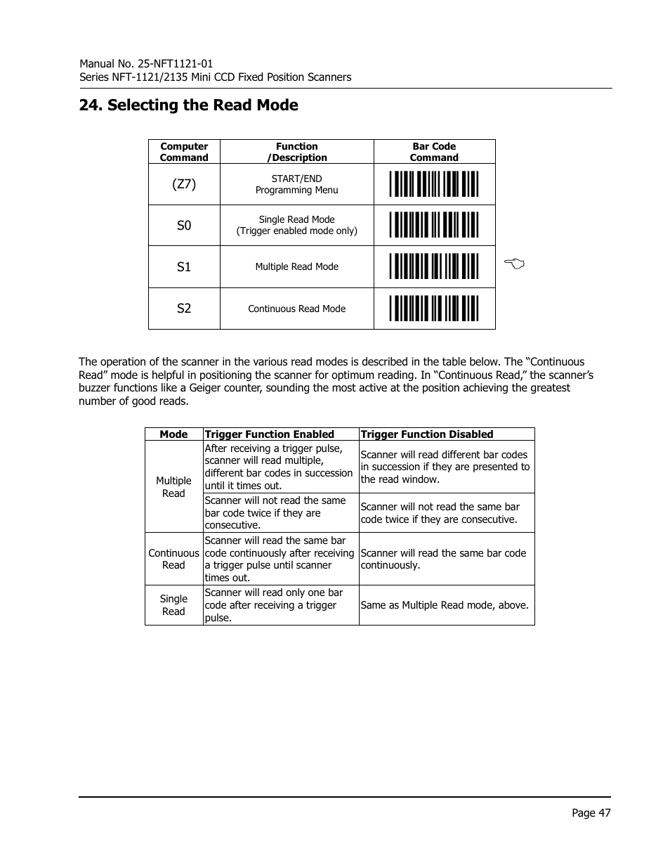 S1, b, Selecting the read mode | Opticon NFT 1125 User Manual | Page 53 / 61