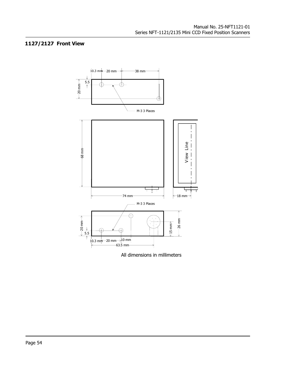 All dimensions in millimeters | Opticon NFT 1125 User Manual | Page 60 / 61