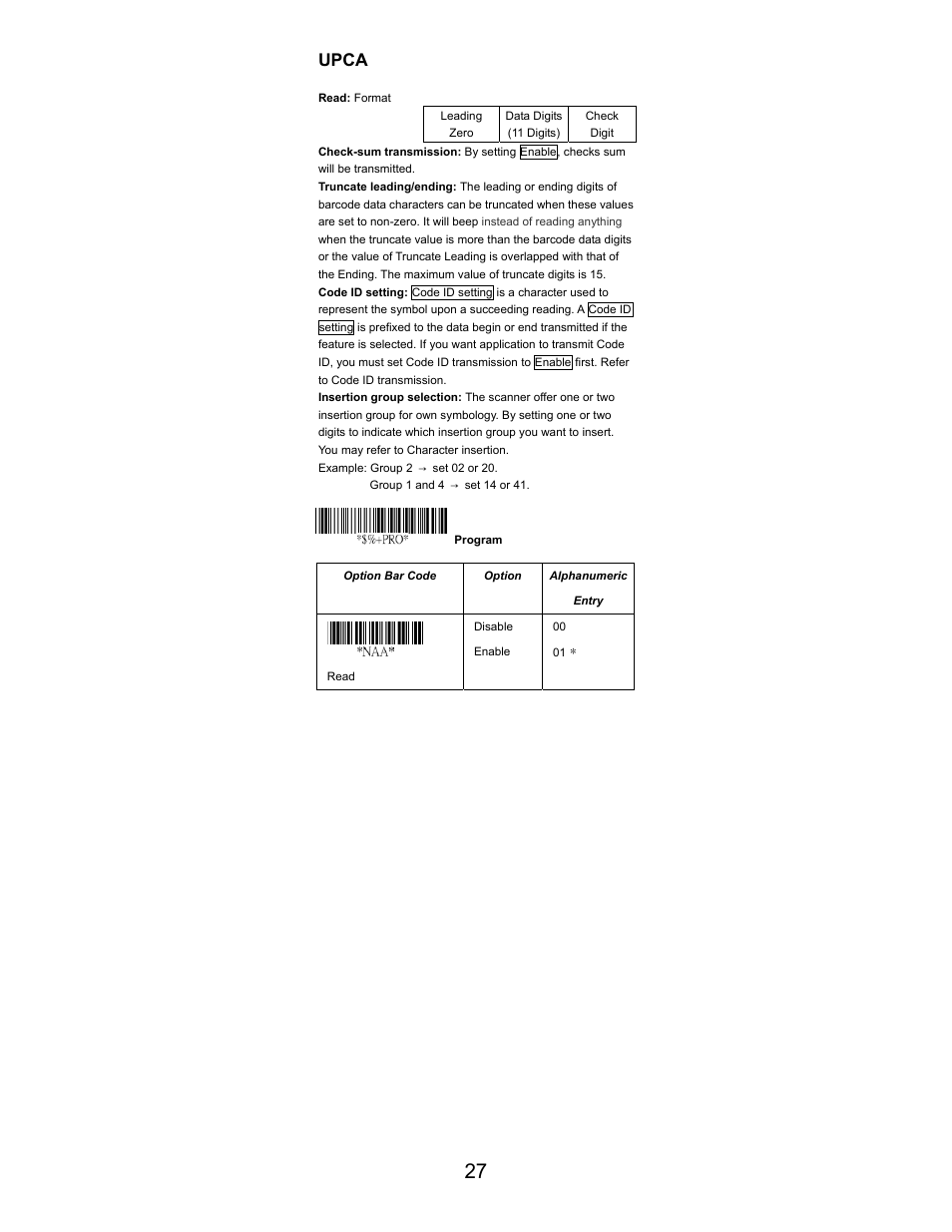Upca | Opticon LGZ 7225 User Manual | Page 27 / 87