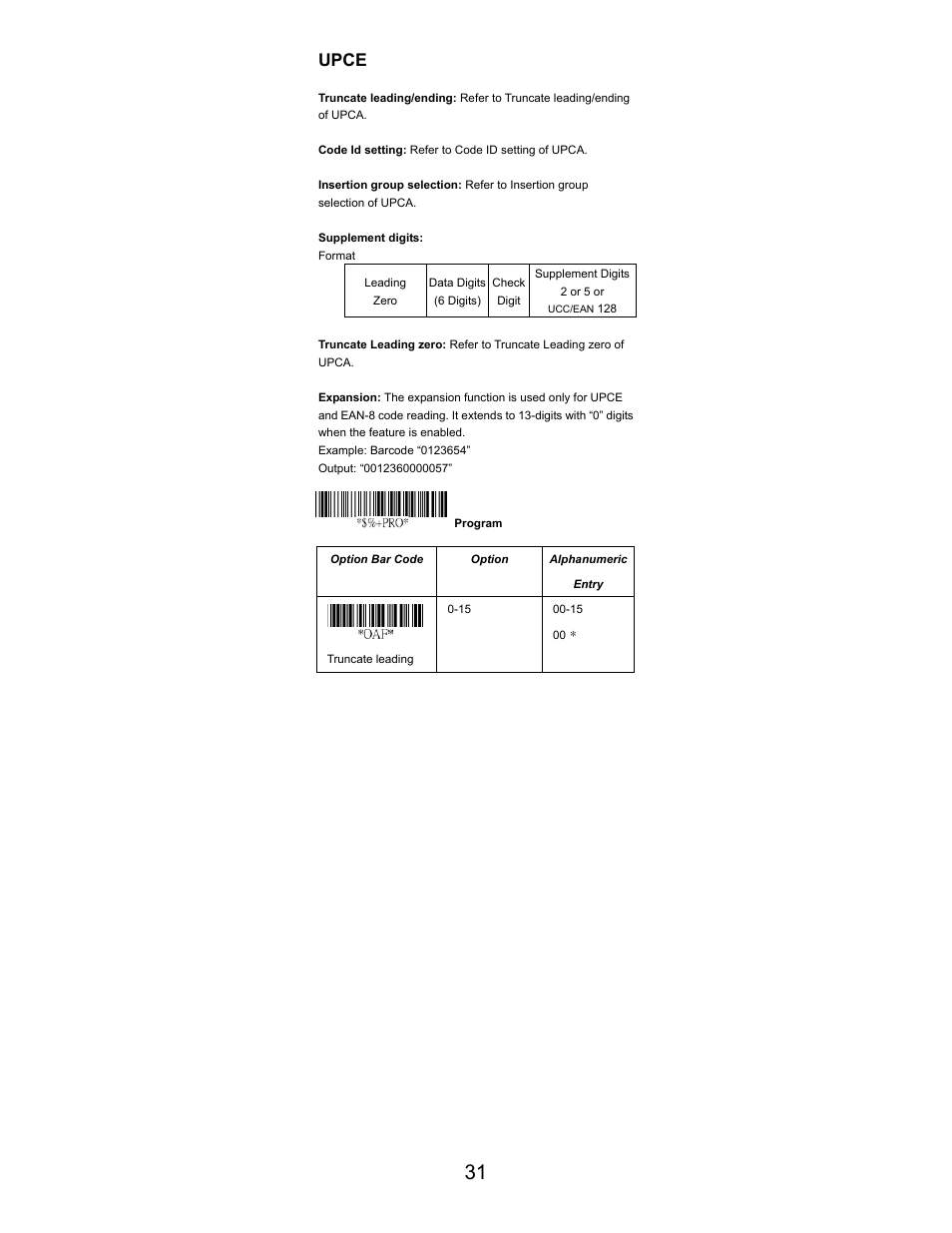 Upce | Opticon LGZ 7225 User Manual | Page 31 / 87