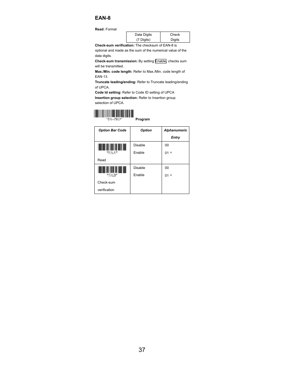 Ean-8 | Opticon LGZ 7225 User Manual | Page 37 / 87