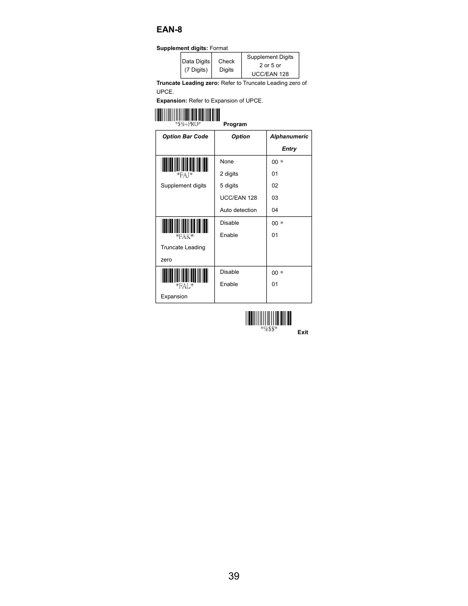 Ean-8 | Opticon LGZ 7225 User Manual | Page 39 / 87