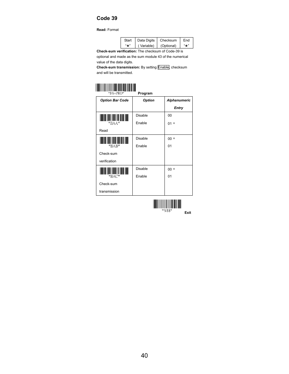 Code 39 | Opticon LGZ 7225 User Manual | Page 40 / 87