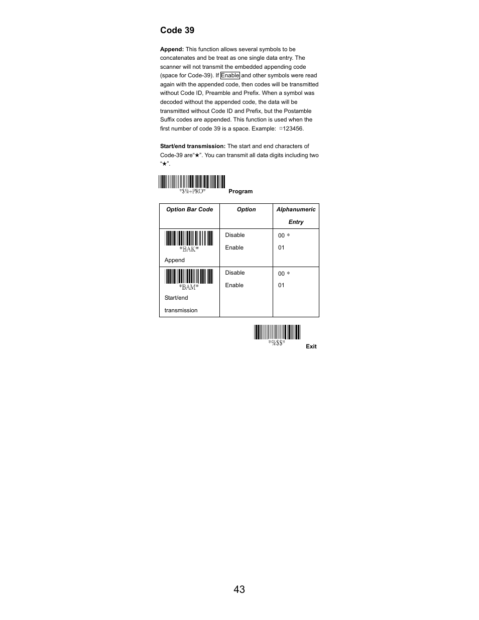 Code 39 | Opticon LGZ 7225 User Manual | Page 43 / 87