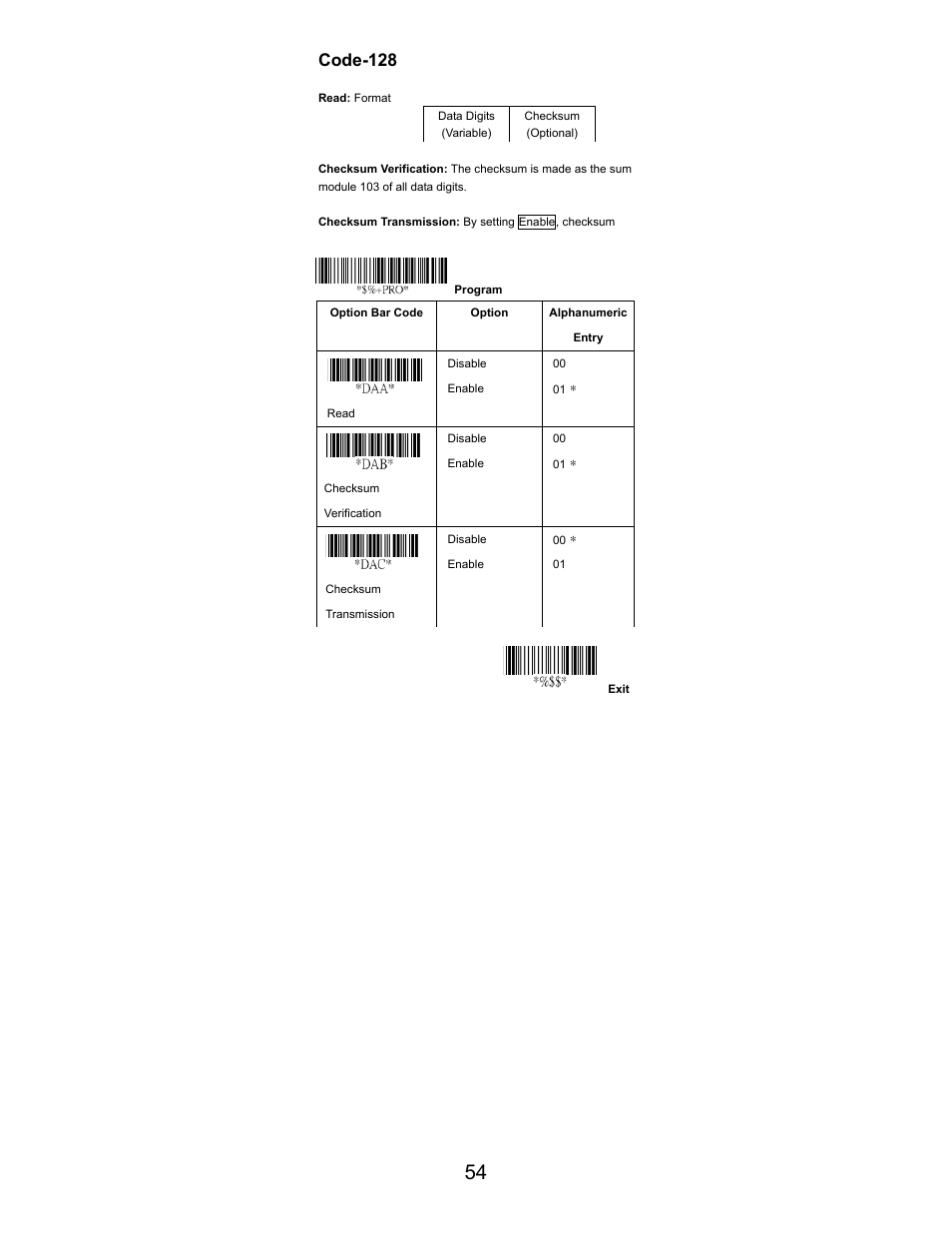 Code-128 | Opticon LGZ 7225 User Manual | Page 54 / 87