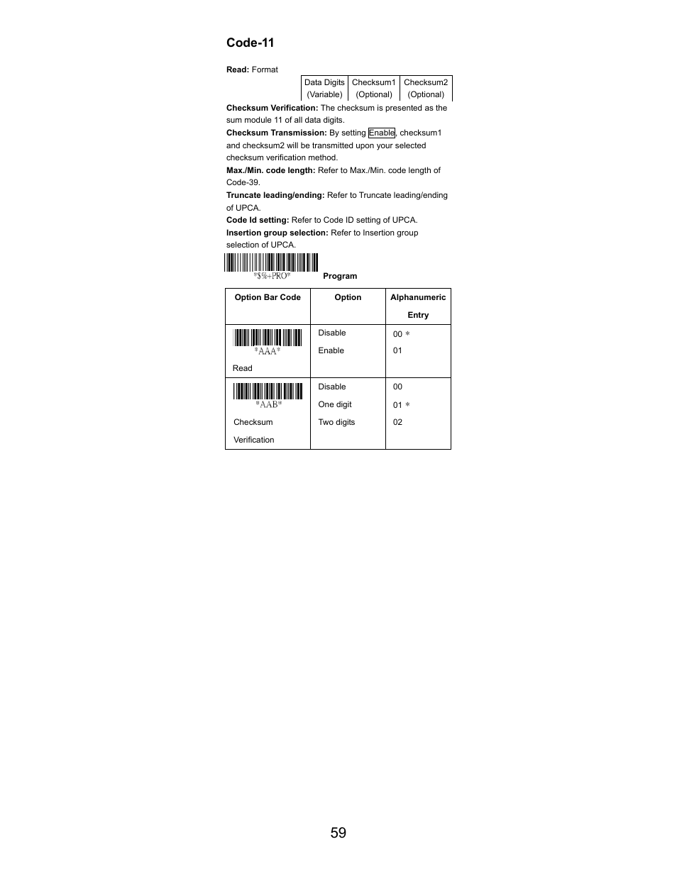 Code-11 | Opticon LGZ 7225 User Manual | Page 59 / 87