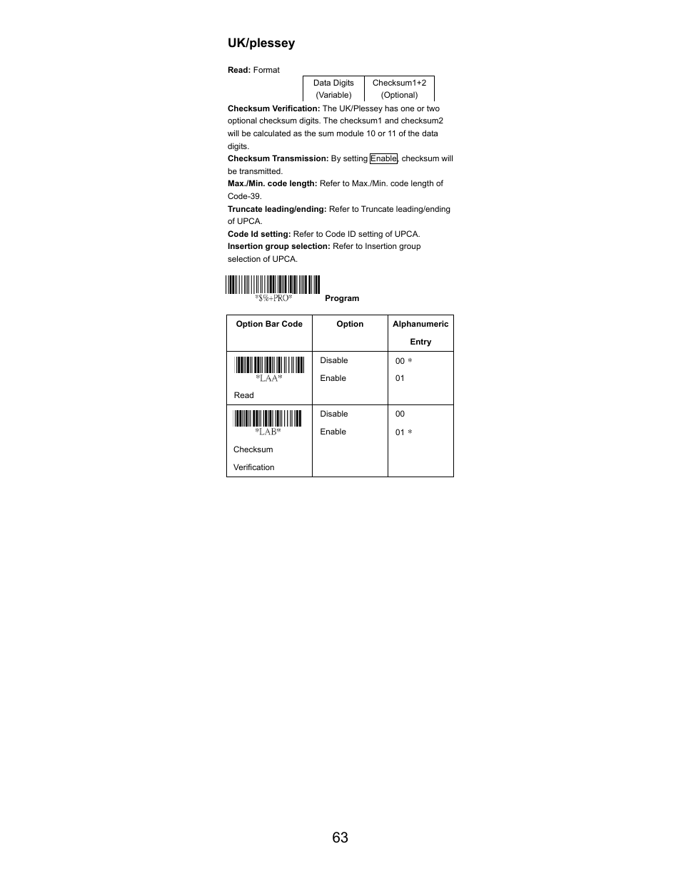 Uk/plessey | Opticon LGZ 7225 User Manual | Page 63 / 87