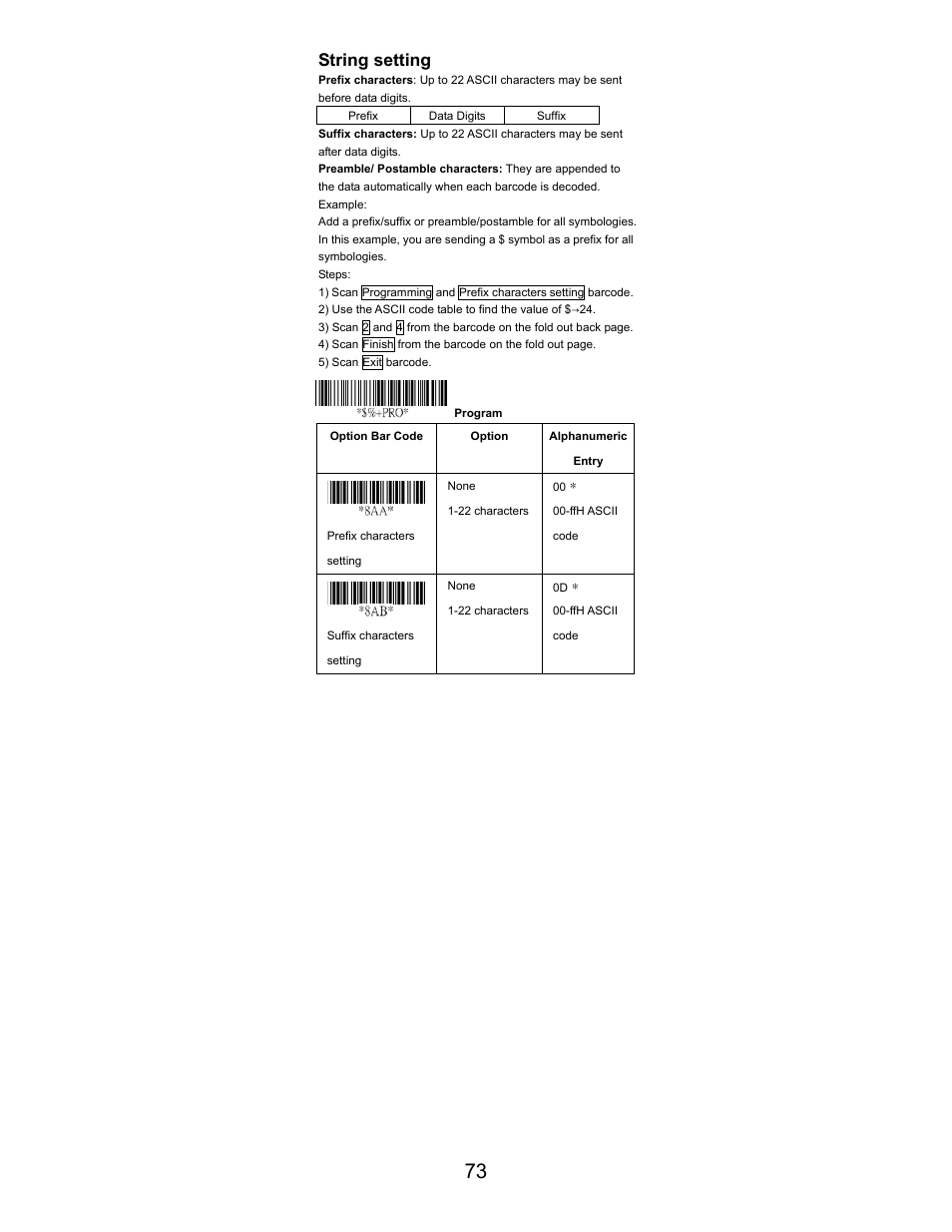 String setting | Opticon LGZ 7225 User Manual | Page 73 / 87