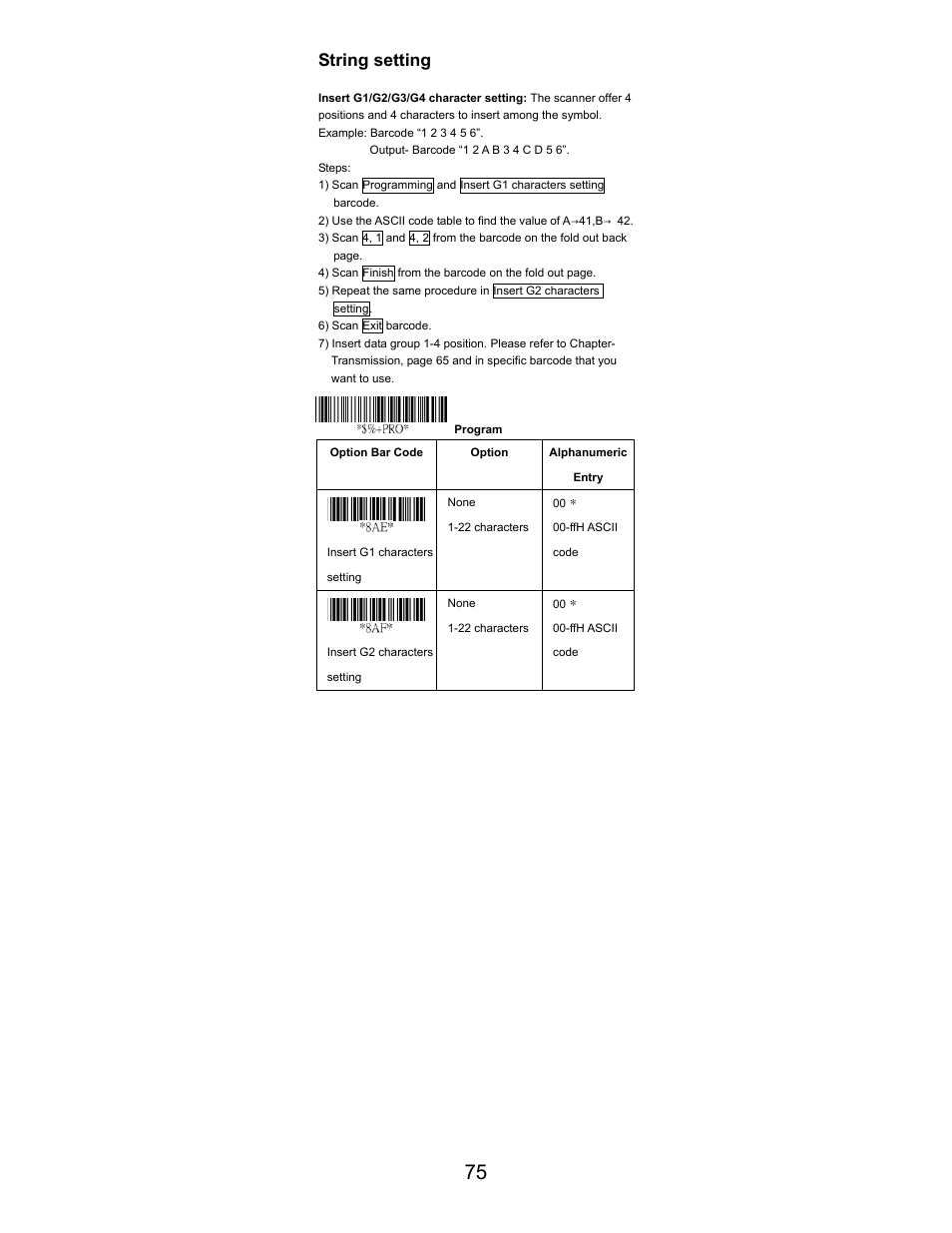 String setting | Opticon LGZ 7225 User Manual | Page 75 / 87