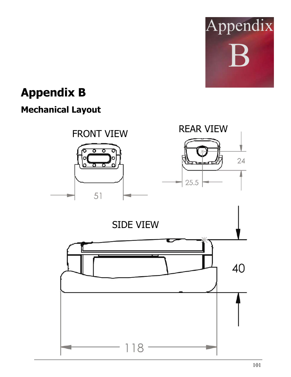 Appendix b, Mechanical layout, Appendix | Opticon LH2 User Manual | Page 101 / 102