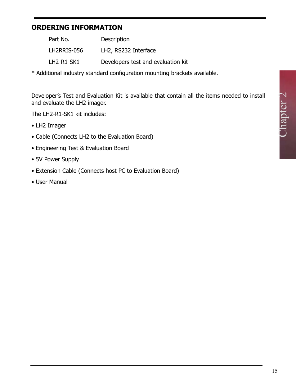 Ordering information, Chapter 2 | Opticon LH2 User Manual | Page 15 / 102