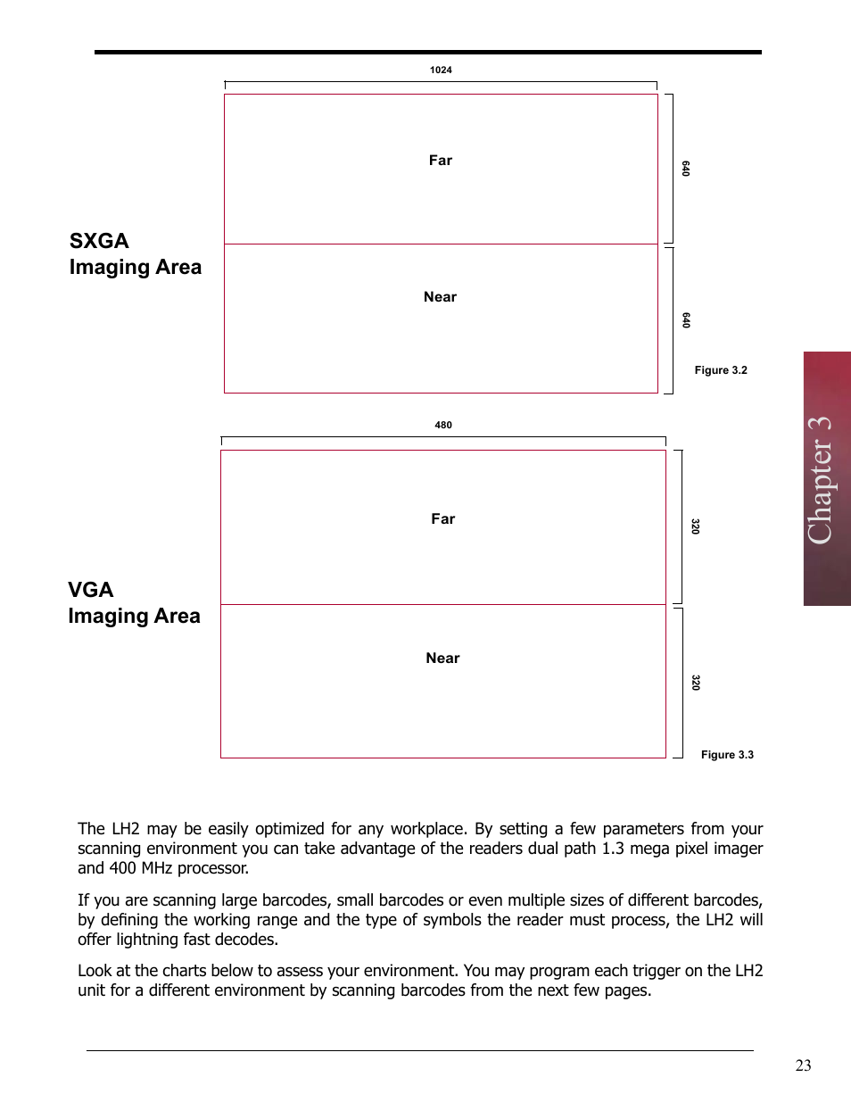 Chapter 3, Sxga imaging area vga imaging area | Opticon LH2 User Manual | Page 23 / 102