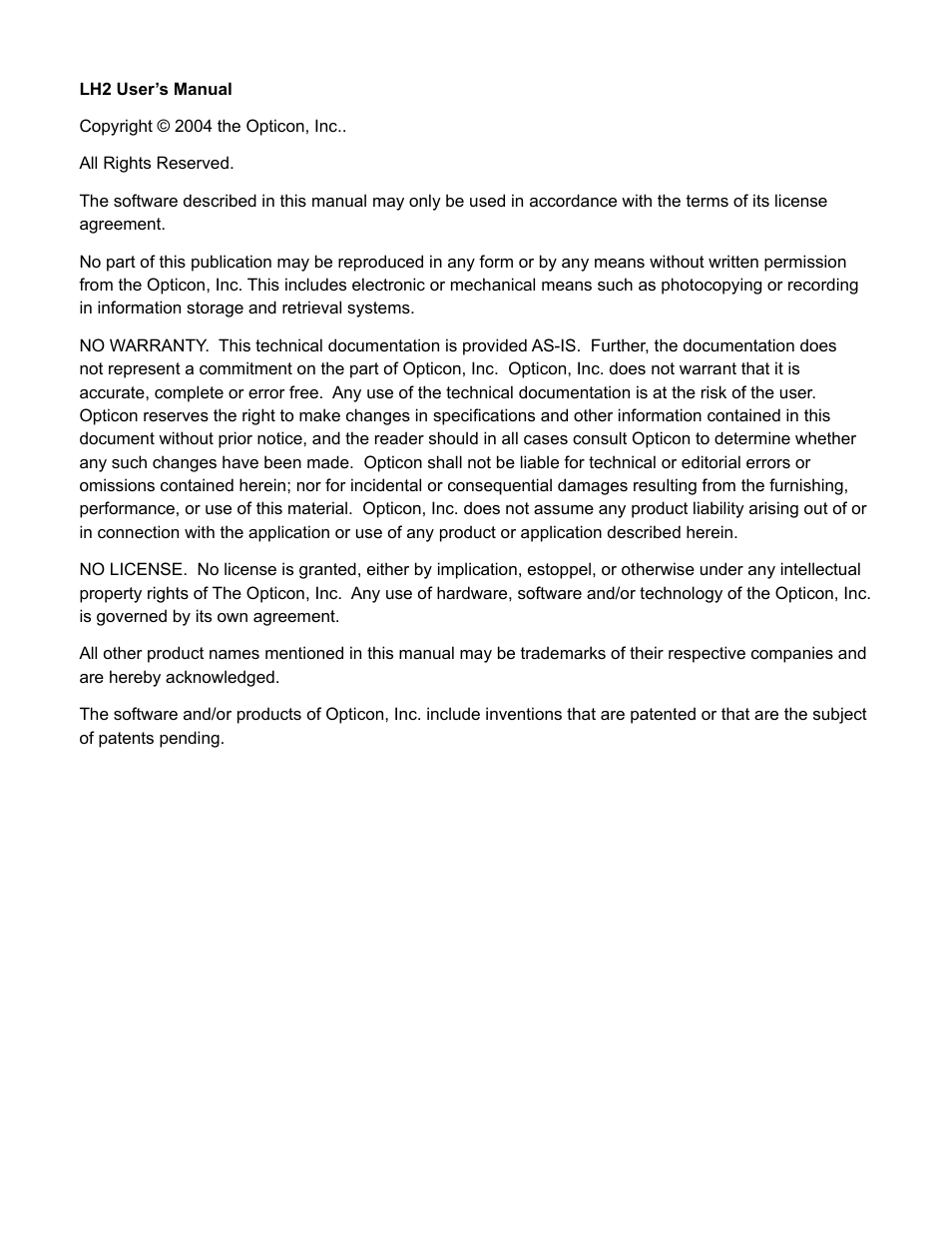 Opticon LH2 User Manual | Page 3 / 102