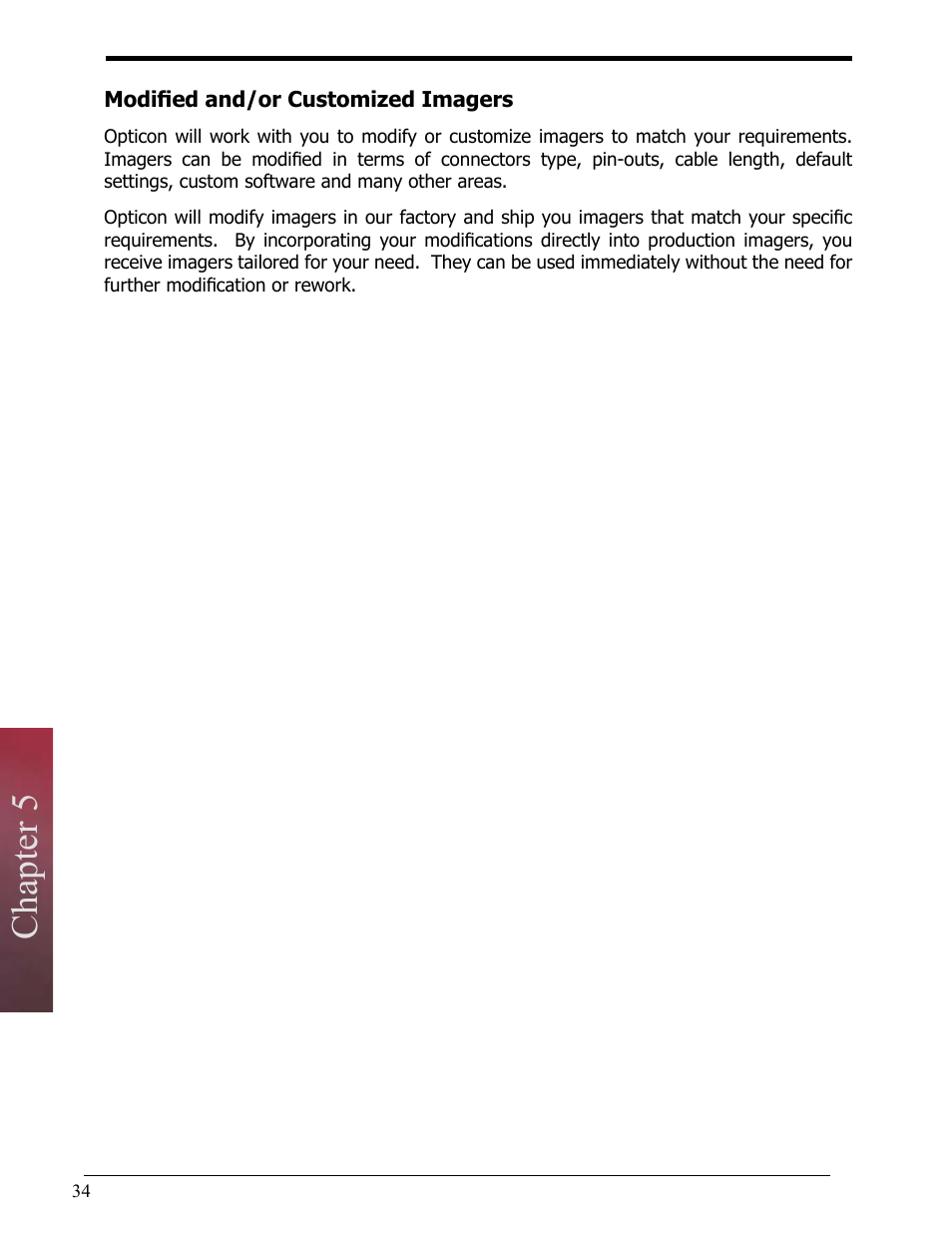 Modified and/or customized imagers, Chapter, Chapter 5 | Opticon LH2 User Manual | Page 34 / 102
