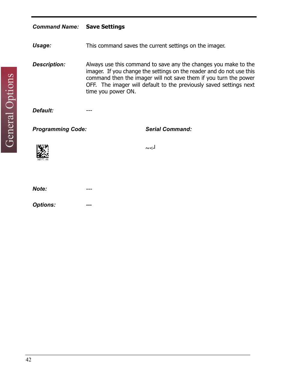 Save settings, General options | Opticon LH2 User Manual | Page 42 / 102