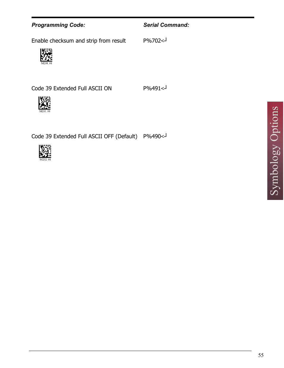 Symbology options | Opticon LH2 User Manual | Page 55 / 102