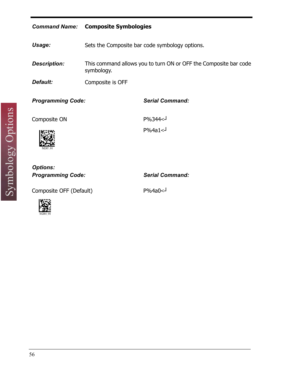 Composite symbologies, Symbology options | Opticon LH2 User Manual | Page 56 / 102