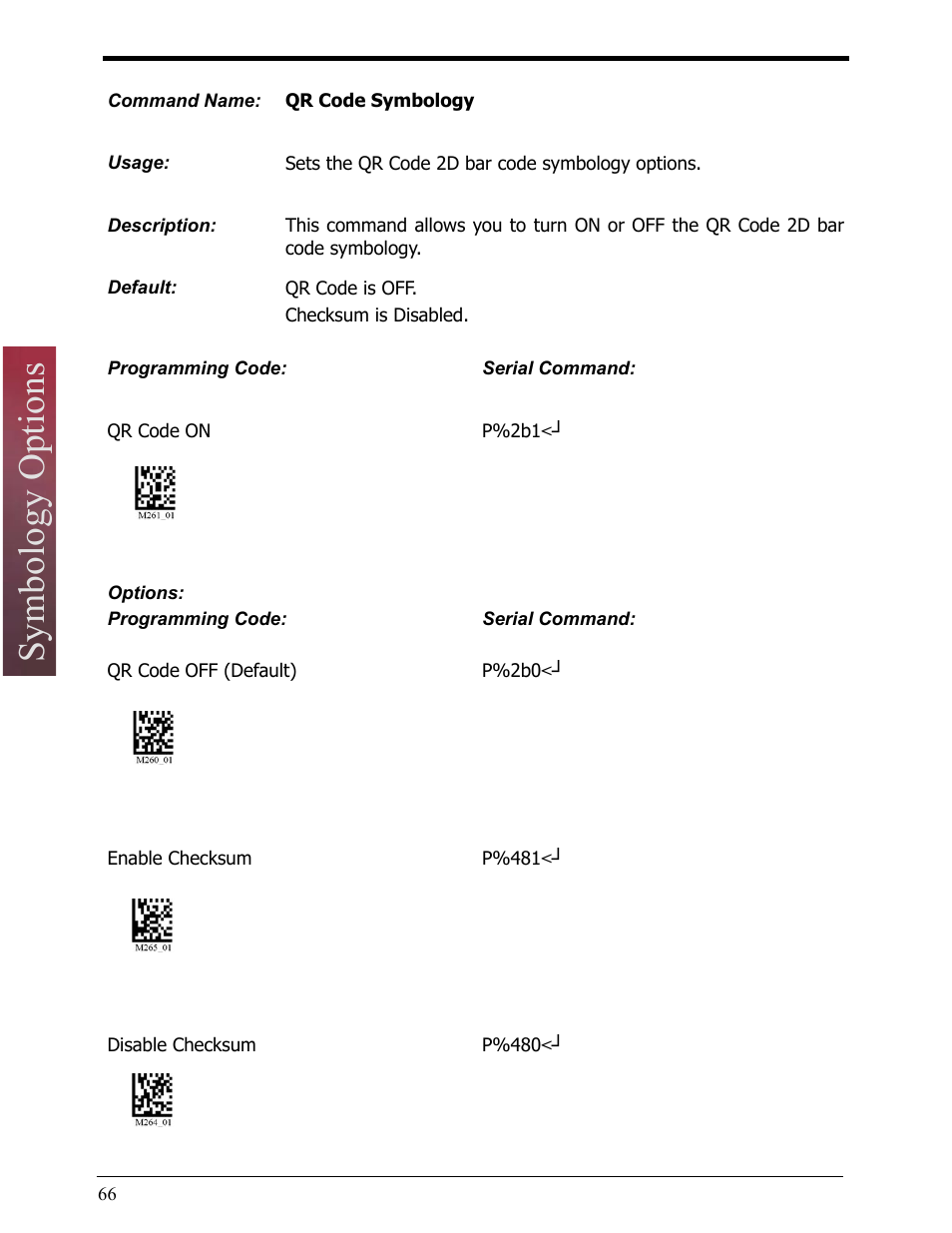 Qr code symbology, Symbology options | Opticon LH2 User Manual | Page 66 / 102