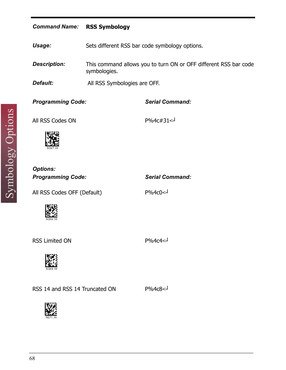 Rss symbology, Symbology options | Opticon LH2 User Manual | Page 68 / 102