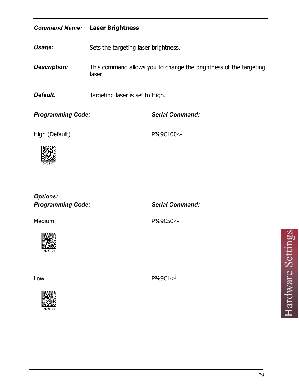 Laser brightness, Hardware settings | Opticon LH2 User Manual | Page 79 / 102