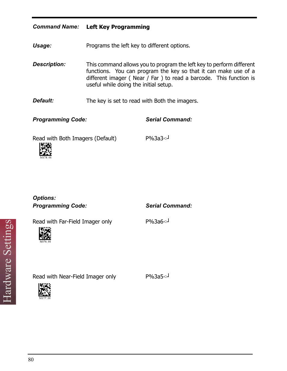 Left key programming, Hardware settings | Opticon LH2 User Manual | Page 80 / 102