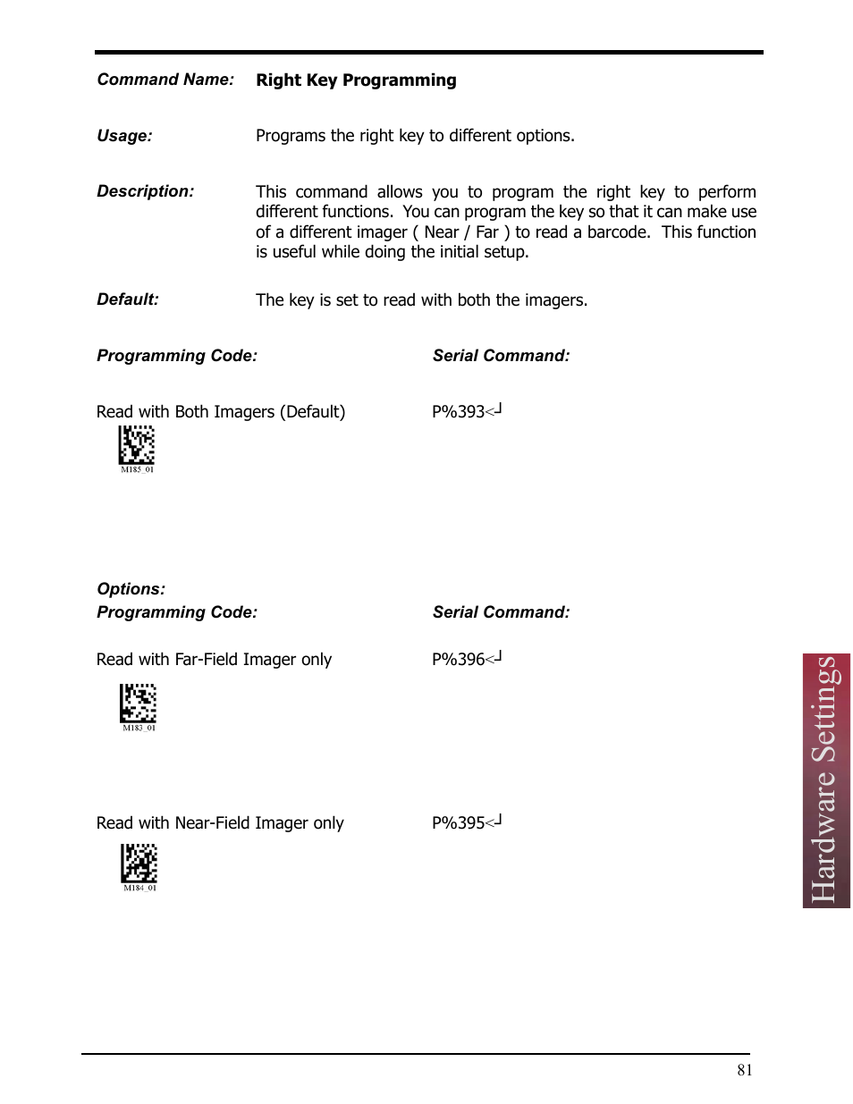 Right key programming, Hardware settings | Opticon LH2 User Manual | Page 81 / 102